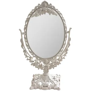 Garneck Vintage Schminkspiegel Doppelseitig, Ovaler Retro Tischspiegel | mit Standfuß und Relief-Dekor, Prinzessin Kosmetikspiegel für Schminktisch, Schlafzimmer und Make-up