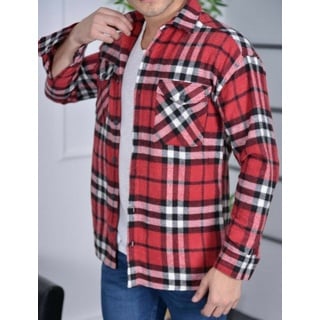 Megaman Jeans Flanellhemd H-259 Flanellhemd Kariert Hemd Holzfällerhemd Herren Holzfäller Baumwolle (1-tlg) Rot