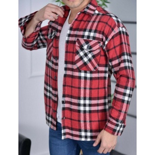 Megaman Jeans Flanellhemd H-259 Flanellhemd Kariert Hemd Holzfällerhemd Herren Holzfäller Baumwolle (1-tlg) Rot