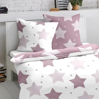 Traumschlaf Biber Bettwäsche Sterne lila 140x200 cm + 70x90 cm - lila;pink