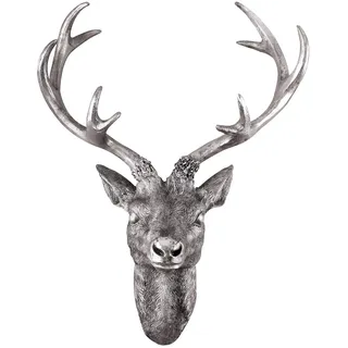 FineHome Tolles XXL Hirschgeweih Geweih 10-Ender Hirschkopf 48x32x61cm Figur Skulptur Wohndekoration Silber Optik