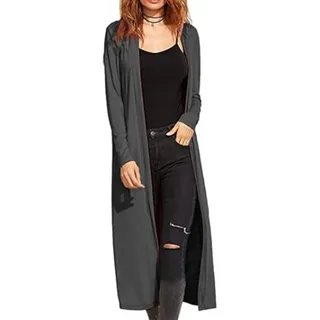 Re Tech UK - Damen Cardigan - Maxi-Länge - mit Kragen und Langen Ärmeln - lockere Passform - Dunkelgrau - 52-54 (Herstellergröße 6XL/7XL) - 52-54