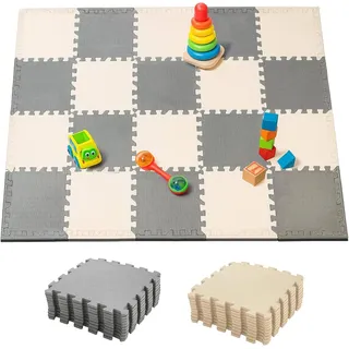 CaitongX 20er-Set Puzzlematten 30×30cm – Weiche EVA Spielmatten | Rutschfest, wasserdicht, vielseitige Krabbel- und Spielmatte für Kinderzimmer, Spielbereich und Bodenbelag (Grau Off-White)
