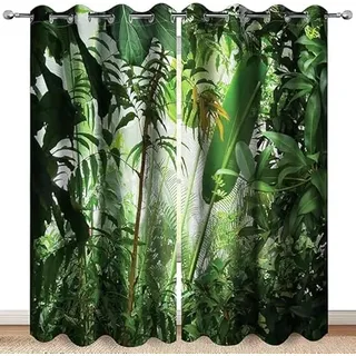 ZZTBQ Grün Tropisch Blätter Muster Vorhänge Für Kinderzimmer Jungen Dschungel Botanisch Pflanze Vorhänge Verdunkelungsvorhang 200x160cm Für Jungen Mädchen Kinder Schlafzimmer