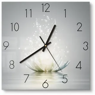 DEQORI Wanduhr 'Funkelnde Lotusblüte' (Glas Glasuhr modern Wand Uhr Design Küchenuhr) grau 30 cm x 30 cm