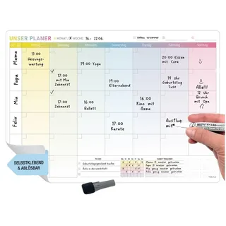 TOBJA Wandtafel Monatsplaner A3 selbsthaftender abwischbar inkl. Stift, Wochenplaner Whiteboard Planer