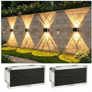 oyajia LED Außen-Wandleuchte Solar Wandleuchte Aussen 2/4 Stück, Einstellbar Solarlampen für Außen, LED fest integriert, RGB, RGB 7 Farben Solarleuchte für Zaun Wand Terrasse Garten Balkon Deko schwarz