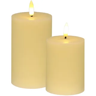 LED-Kerze I.GE.A. "LED Echtwachskerze 2er Set", beige (creme), B:8cm H:12,5cm Ø:8cm, Wachs, Kerzen, Mit Timer Flackernd Stumpenkerze Adventskerzen Adventskranz