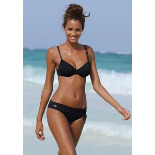 Buffalo Bikini-Hose "Happy", Damen, Gr. 42, N-Gr, schwarz, Polyamid, Microfaser, unifarben, Badehosen, mit Umschlagbund