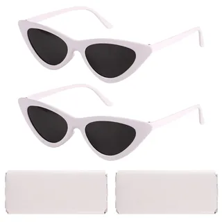 BOXOB 2 Stück Katzenaugen Sonnenbrillen für Damen, Trendige Vintage Sonnenbrillen für Damen Retro Sonnenbrillen Set für Party Täglicher Gebrauch mit 2 Stück Sonnenbrillentaschen (Weiß)