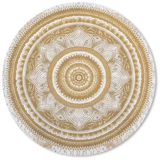 MuchoWow Mauspad Mandala - Blumen - Gold - Weiß - Design (1-St), Gaming, Rutschfester Unterseite, Mausunterlage, Rund 50x50 cm bunt 50 cm x 50 cm