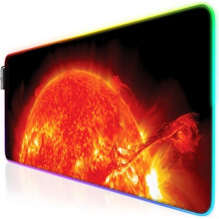 CSL RGB Gaming Mauspad, Schreibtischunterlage 800 x 300 mm XL Mausmatte - LED Multi Color, Rote Sonne, Mausmatte, Schwarz