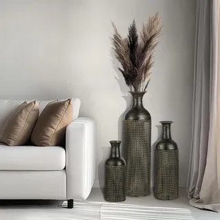 Sziqiqi Hohe Vasen zum Bodenstehen: Extra große Bodenvasen für Wohnzimmer, 68,4 cm, 50,8 cm, 40,6 cm, Metall, hohe Bodenvase für Pampasgras, Moderne riesige Bodenvase für Schlafzimmer, Büro, Ecke