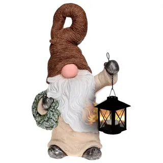 Dragimex Dekofigur Schneemann oder Wichtel mit Metall-Laterne – frostsicher, 42 cm braun|schwarz