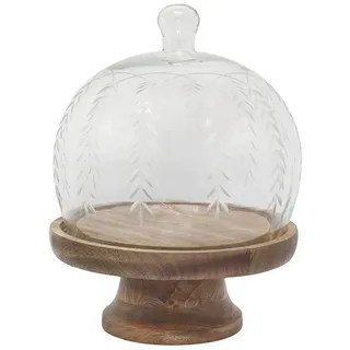 Chic Antique Tortenplatte Chic Antique - Glasglocke Glashaube D 20cm mit Platte auf Fuß aus, Glas, Holz braun