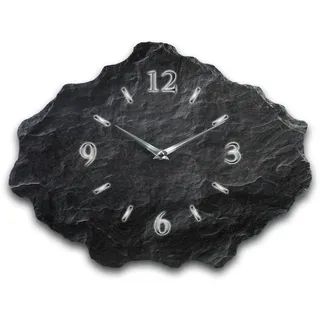 Kreative Feder Designer-Wanduhr aus Stein (Keramik) Größe ca. 40x30cm mit flüsterleisem Uhrwerk (Schiefer Optik schwarz, leises Funkuhrwerk)