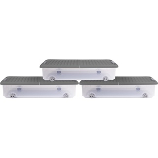 ONDIS24 Aufbewahrungsbox Unterbettbox Rollerbox Aufbewahrungsbox 35 W (3 Stück, Grau) (3er Set), Volumen ca. 35 Liter, Maße ca. 74 x 37 x 17 (H) cm, transparent-grau grau