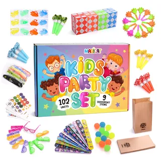 Magicat Mitgebsel Kindergeburtstag Party Set I 102 Teile I Mitgebsel Weihnachten I Give Aways Silvester Party Spiele Spielzeug I Party Gadgets für Kinder – Geschenkideen Jungen & Mädchen
