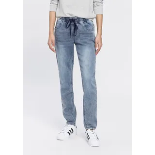 Arizona Stretch-Jeans ARIZONA, Damen, Gr. 38, N-Gr, blau (bleached), Jersey, Obermaterial: 59% Baumwolle, 40% Polyester, 1% Elasthan, Basic, bequem knöchellang, Jeans, weites Bein, hohe Leibhöhe, knöchellang, mit Used-Waschung