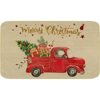 comfoyar Fußmatte Willkommen Weihnachten Roten LKW Waschbar mit Gummirücken | Rutschfest und Saugfähig, Weihnachtsbaum Schmutzfangmatte Teppich für Innen Aussen Feiertag Dekoration, 43x75cm