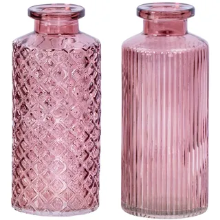 2er Set Vase H14cm Rosa Glas Blumenvase Tischdeko Frühling Blumendeko Glasvase Dekovase