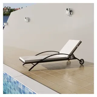 furnicato Gartenliege Rattan-Sonnenliege Braun 200x65x39 cm mit Cremeweißem Kissen, 1 St., Witterungsbeständiger Liegestuhl mit Rollen und verstellbarer Lehne braun