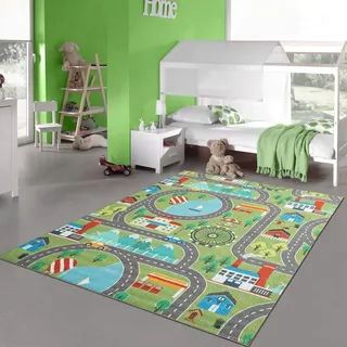 Teppich-Traum Kinder Spielteppich mit Stadtlandschaft auf Wiese in grün Größe 140x200 cm
