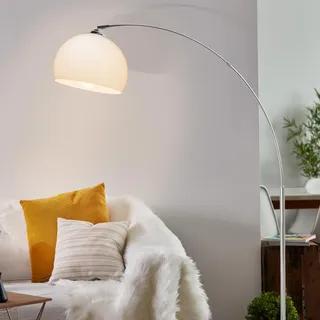 Lightbox Bogenlampe Ø 30 cm, 166 cm Höhe - große Stehlampe in Chrom und Weiß - schwenkbare Bogenlampe mit Fußschalter - E27 Fassung exkl. LED (max. 60 W)