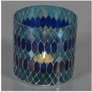 Casa Moro Windlicht Rayan Dunkelblau Teelichthalter Kerzenhalter Mosaik Glas (Glaswindlicht Tisch Dekoration, Boho Chic Kerzenständer), Muttertag Ostern Dekoration Kerzenleuchter Tisch Deko blau