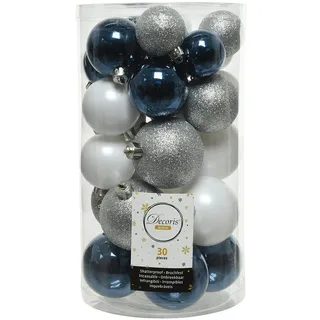 Kaemingk Weihnachtsbaumkugel, Weihnachtskugeln Kunststoff Mix 4-6cm 30er Set - Blau / Silber / Weiß bunt