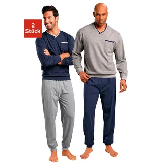 Pyjama LE JOGGER Gr. 44/46 (S), blau (marine, grau, meliert) Herren Homewear-Sets Pyjamas