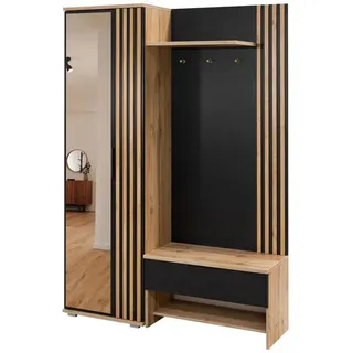 Deine Möbel 24 Garderobe, Schwarz, Eiche, Holzwerkstoff, 140x200x40 cm, Garderobe, Garderoben-Set & Garderoben-Serien, Garderoben-Sets