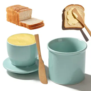 BAIFULAI Französische Butterdose: Butterdose Keramik mit Deckel und Buttermesser, Porzellan Butter Keeper Crock für Frische und Streichfähige Butter, Zum Aufbewahren von Butters (Azurblau)