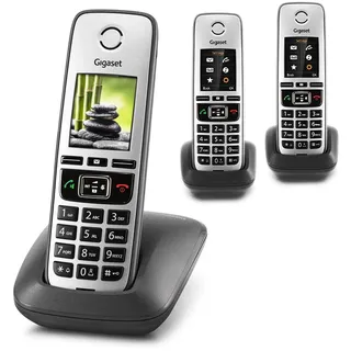 Gigaset Family Trio – 3 schnurlose Telefone mit großem, farbigem Display und hoher Reichweite – anthrazit-grau