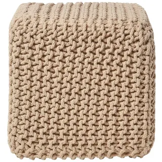 Homescapes Strick-Pouf, Beige, Textil, Uni, Quadratisch, 35x35x35 cm, Wohnzimmer, Hocker, Sitzwürfel