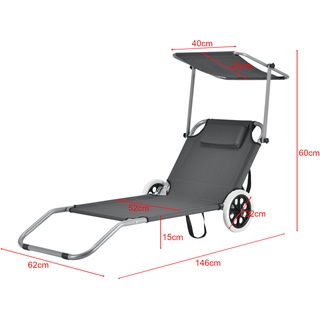 Sonnenliege Falun mit Dach und Rollen Anthrazitgrau