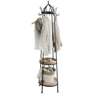 More2Home Garderobenständer HANG, Metall vintage schwarz, mit 2 Mangoholzablagen