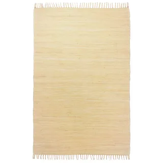 THEKO Dhurry | Fleckerl | Flachgewebe-Teppich aus 100% Baumwolle; handgewebt, waschbar, beidseitig verwendbar | 40 x 60 cm; Natur | Happy Cotton