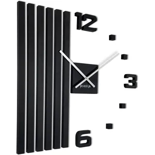 3D Wanduhren DIY Holz Eiche Lamellen große Wanduhr 60 cm 3D Wanduhr Modern Design EKO Wanduhren Wandtattoo Dekoration Uhren für Büro Wohnzimmer Schlafzimmer Dekoartikel (Schwarz, weiße Zeiger)