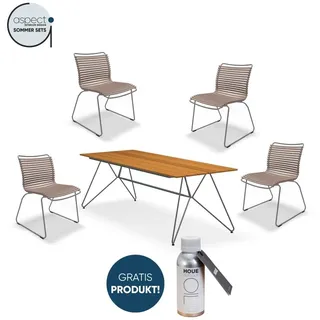 Houe Set aus SKETCH Dining Table 220cm und 4x Click Dining Chair ohne Armlehnen Sand