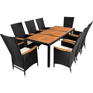 Casaria® Polyrattan Sitzgruppe Akazie 8 Stühle inkl. 7cm Auflagen Verstellbare Rückenlehne 190x90cm Gartentisch Wetterfest Sitzgarnitur Gartenmöbel Set