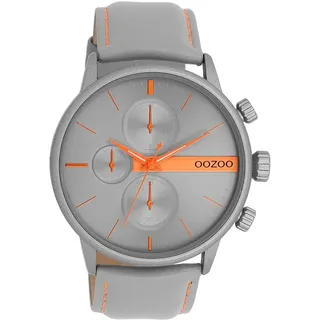 Oozoo Herrenuhr C11225 Grau-Orange Lederband 45 mm