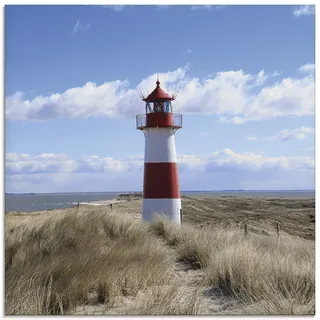 ARTland Wanddeko Glasbilder Wandbild Glas Bild einteilig 50x50 cm Quadratisch Strand Meer Nordsee Leuchtturm Sylt Dünen Gräser Wolken Sommer Urlaub T9ML