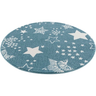 Kinderteppich Anime9387, Carpet City, rund, Höhe: 11 mm, Sternen-Teppich, Weicher Flor, Pflegeleicht, Kinderzimmer blau Ø 160 cm x 11 mm