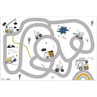 LetsPlaymats Spielmatte Baustelle - Bagger - Auto - Regenbogen - Design, Spielteppich, Krabbelmatte Baby, rutschfest, 135x90 cm 135 cm x 90 cm
