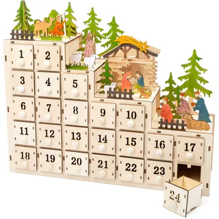 small foot 11392 Adventskalender Weihnachtskrippe, aus Holz, mit Beleuchtung