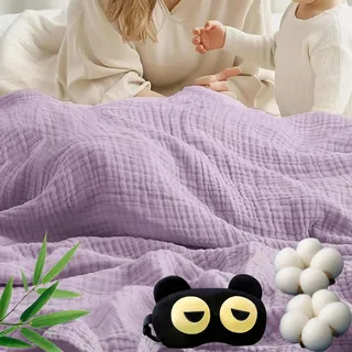 Alpenfaser Musselin Decke, Premium Muslin Blanket 150 x 200 cm, 100% Cotton Musselin Decke Erwachsene, Soft Lightweight Summer Blanket, Sofa Throw, Couch Blankets,All Seasons (Lila,170x230cm)