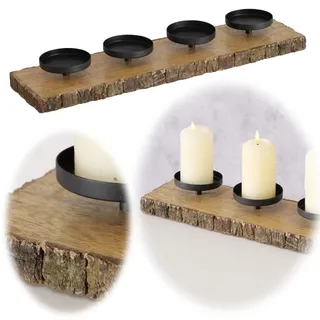 LS-LebenStil Kerzenhalter Holz 46cm Rindenbrett Braun Advent Kerzen-Tablett Kerzenschale ideal als Adventskranz Adventskerzenhalter Adventsdeko länglich rechteckig Stumpenkerzen Kerzen Halter