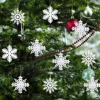 Schneeflocken, 24 Stück Schneeflocken Deko, Weihnachtsbaumschmuck, Christbaumschmuck, Weihnachtsbaum Deko, Weihnachtsanhänger, Schneeflocke Schnee Deko für Weihnachts Winter Wonderland Hochzeiten (C)