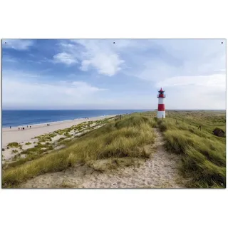 Wallario Outdoor-Poster für Garten oder Balkon Am Strand von Sylt Leuchtturm auf der Düne Panorama, Motivbanner Größe: ca. 60 x 90 cm, Outdoor-Bild